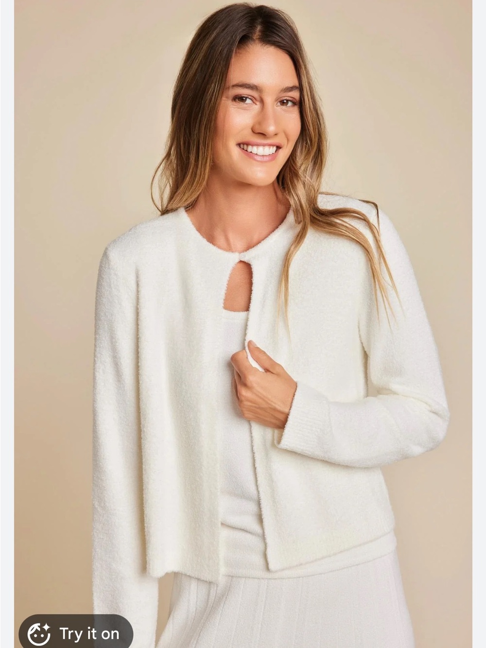 Barefoot Dreams Cozy Ivory Bouclé Open Cardigan Sweater